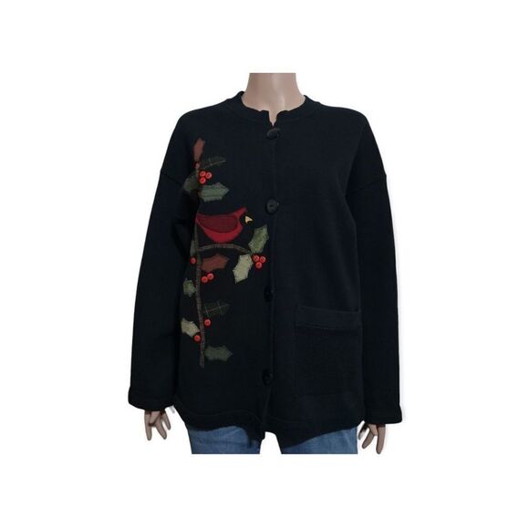 Vintage Handmade Bird Appliqué Button Down Jacket L - Picture 1 of 6